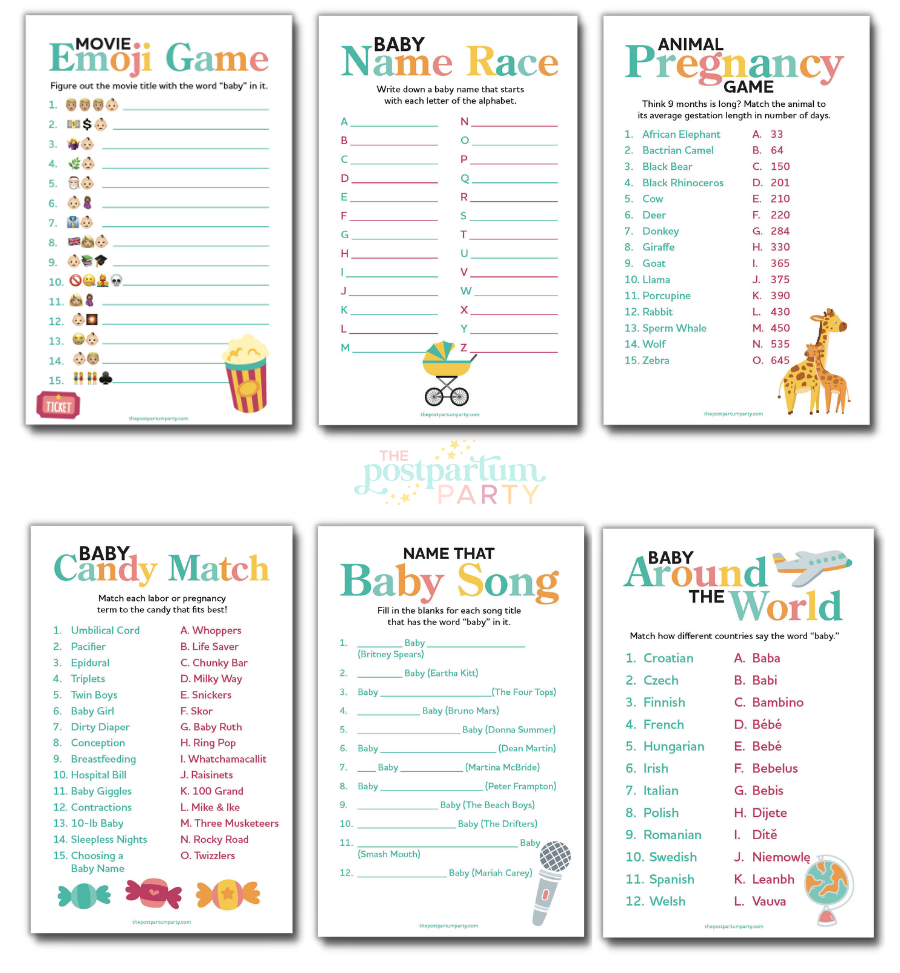 Baby Shower Candy Game Answers