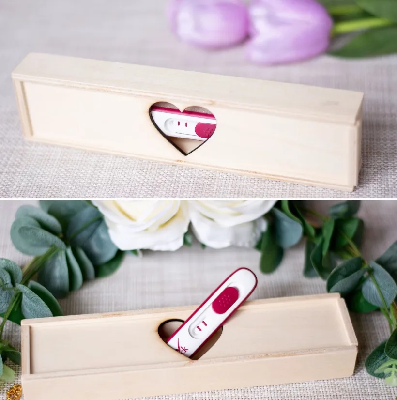 wooden box for positive pregnancy test
