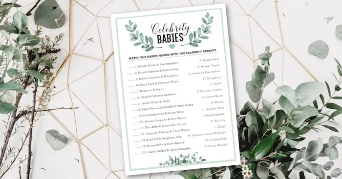 celebrity baby names baby shower game