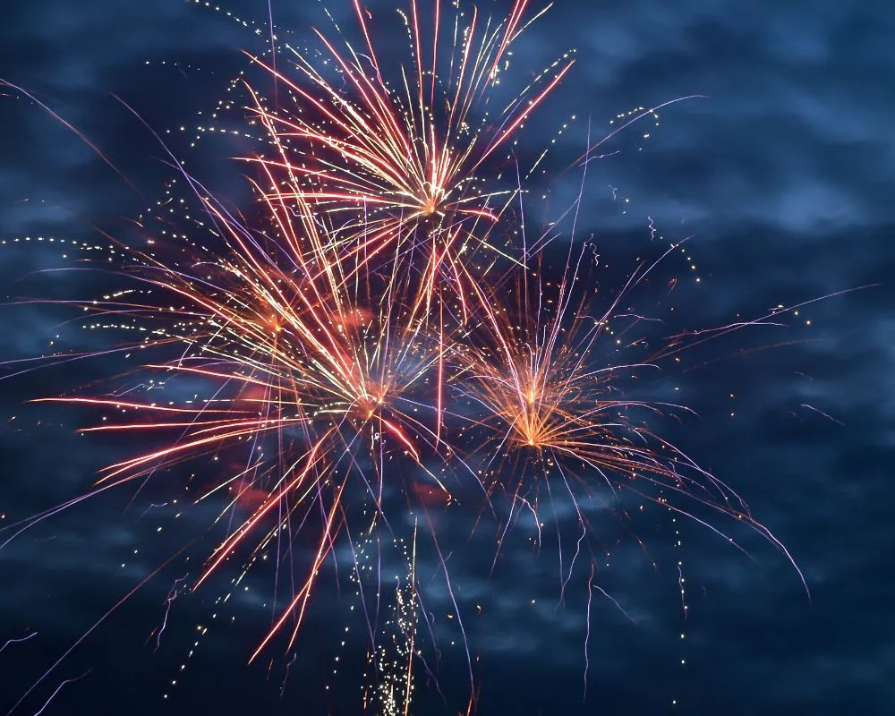 red, white, and blue fireworks display