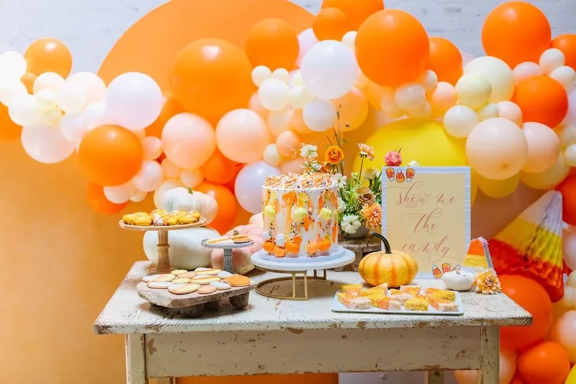 candy corn halloween baby shower table