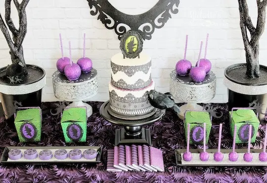 Maleficent baby shower dessert table