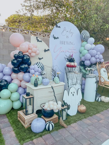 A baby is brewing Halloween themed baby shower
