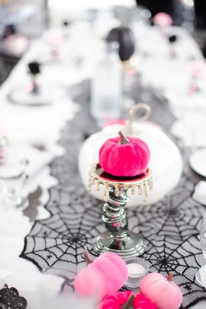 Pink and black halloween baby shower decorations