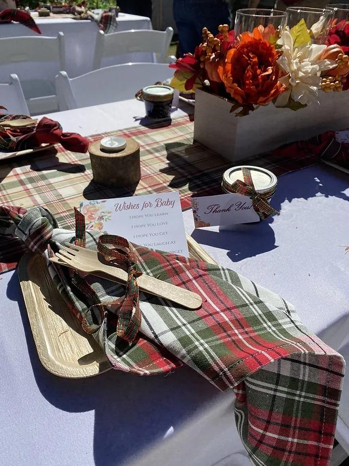 Fall baby shower with plaid table
