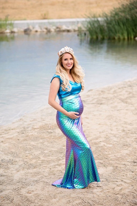mermaid maternity costume on the beach