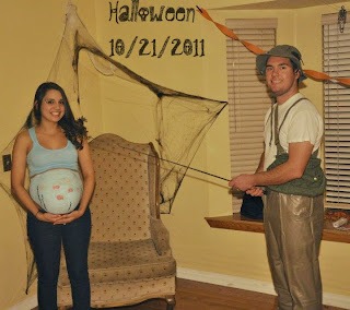 fishbowl and fisherman costume