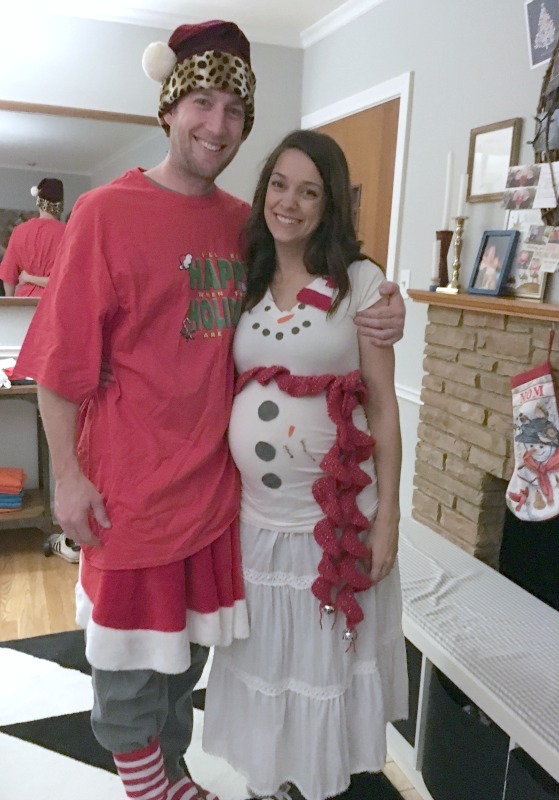 snowman maternity costume and partner Christmas tree