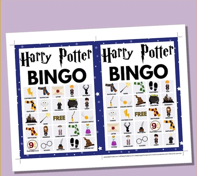 Harry Potter bingo baby shower game