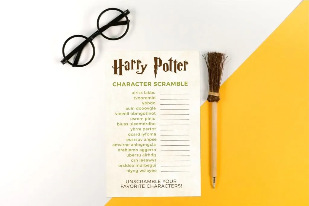 Harry Potter character scramble baby shower game