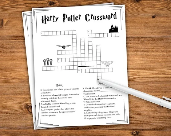 Harry Potter crossword puzzle baby shower game