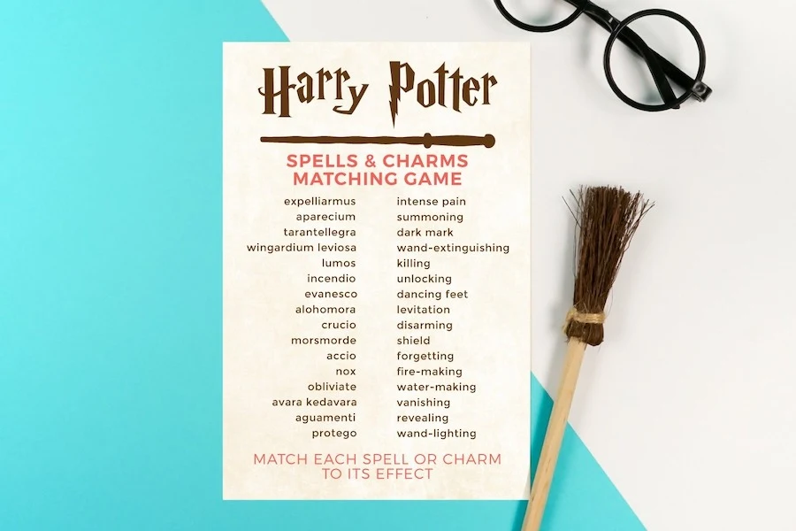 Harry Potter spells and charms matching baby shower game