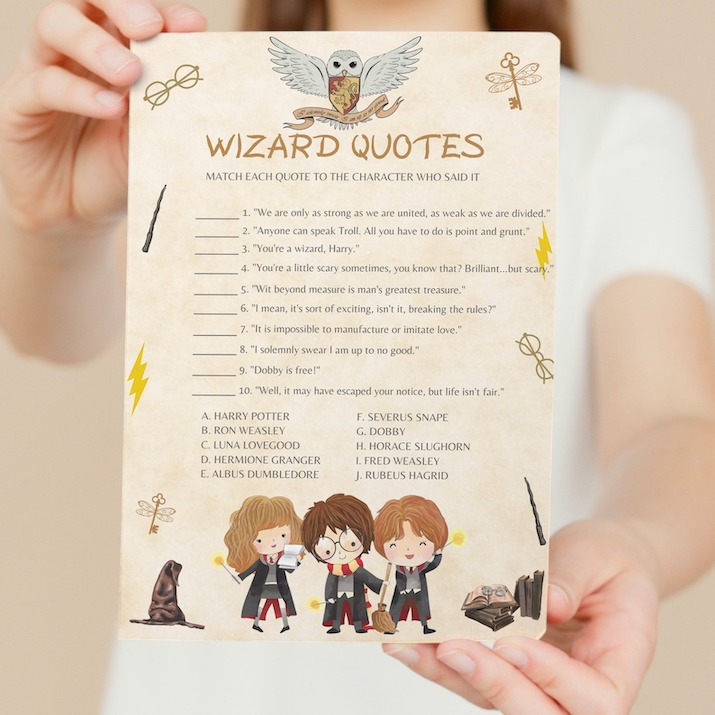Harry Potter wizard quotes baby shower game