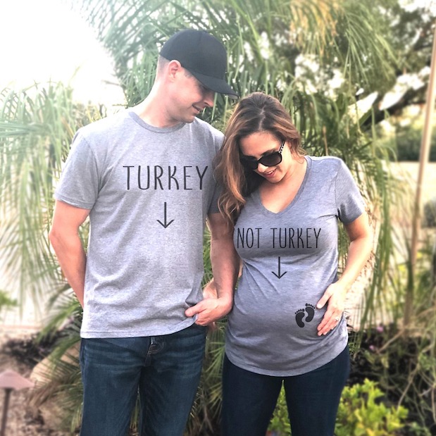 Thanksgiving pregnancy announcement turkey tee shirts