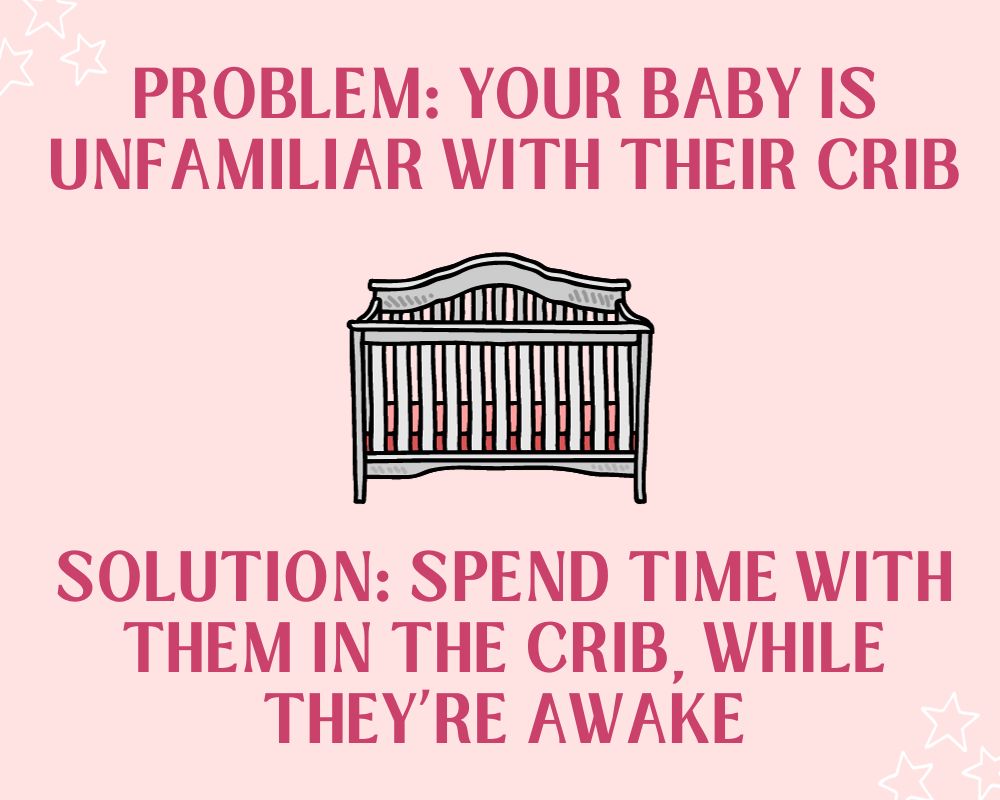 baby hates crib graphic - because they're not familiar with it