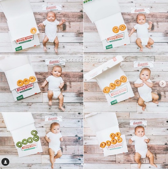 monthly baby pictures collage with Krispy Kreme donuts
