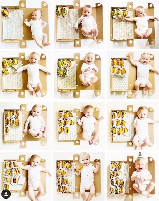 Monthly baby picture ideas - Shake Shack hamburgers with baby