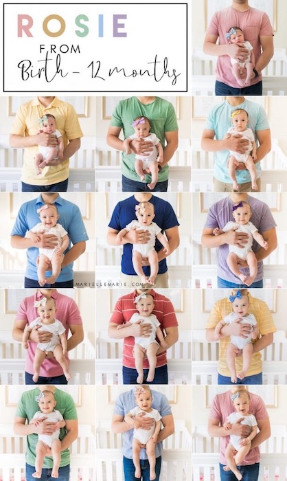 collage of monthly baby pictures - dad holding baby