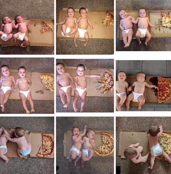 monthly baby picture ideas - twins in pizza box