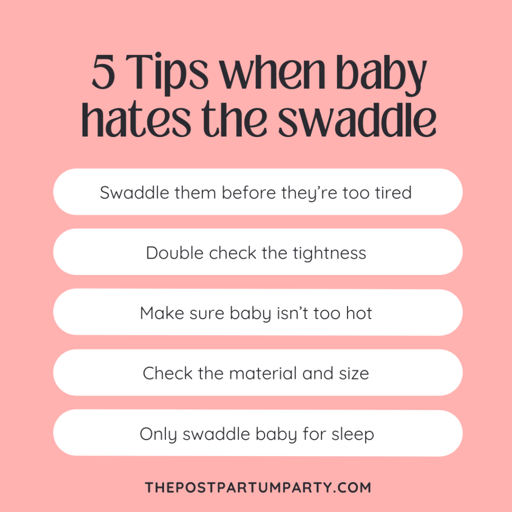 tips when baby hates the swaddle graphic