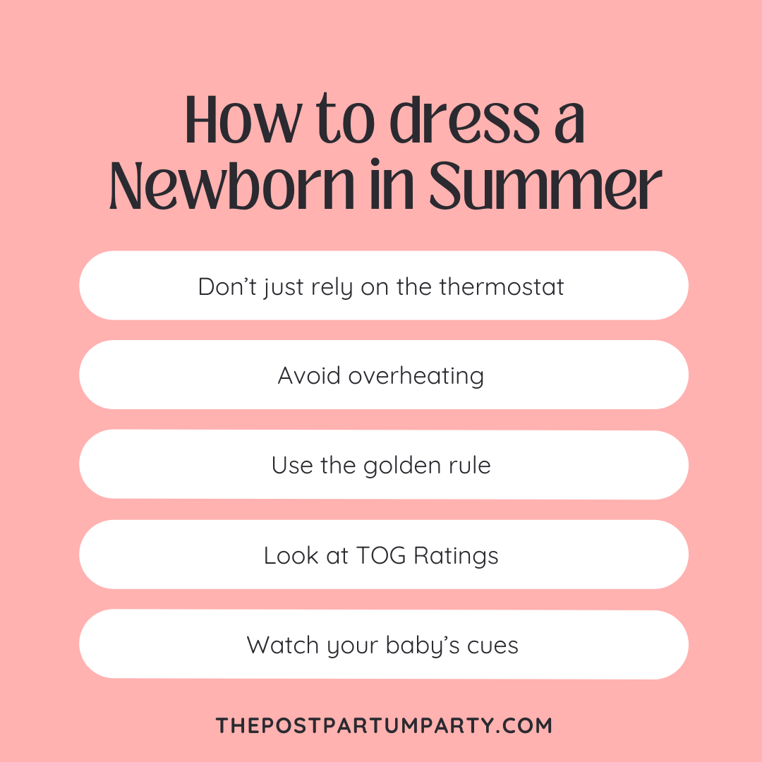 Graphic of how to dress a newborn in the summer